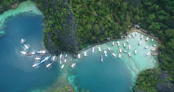 Kayangan Lake View Deck. Beautiful Lagoon. Very Popular Place Among Tourist in Coron, Palawan, Philippines. Landscape in Background