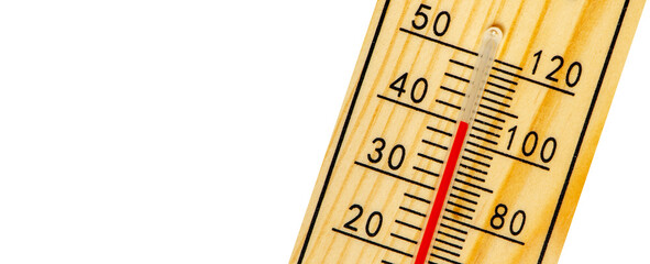 isolated thermometer with high temperature in summer heat