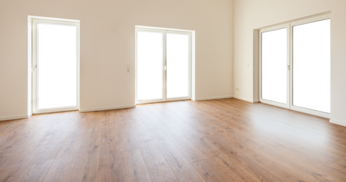 Empty room in residential home with open windows