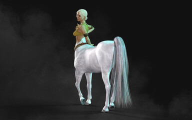 Fototapeta na wymiar 3d Illustration of The Female White Centaur Pose on Dark Background with Clipping Path