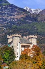 Poster Valle d'Aosta, Italy. Beautiful northern region famous with medieval castles. view of Aymavilles castle © Freesurf