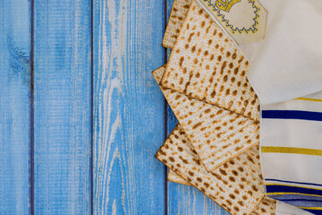 Traditional Jewish holiday Passover food is unleavened matzah bread, which made from kosher ingredients