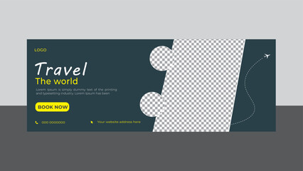 Travel social media banner template design. Travel facebook banner design. Vector fb banner template travel design 2023, Nature