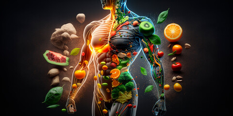 Body healthy diet detox fruit vegetable alkaline diet AI generated illustration