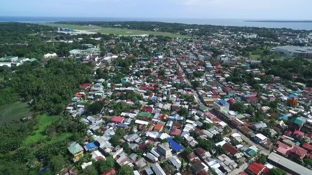 Puerto Princesa Cityscape in Palawan, Philippines. Jungl, Airport and Architecture in Background