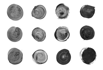 Set of black and white circles isolated on white background. Gray, black round watercolor shape for text. - 575393537