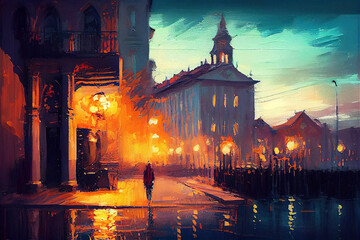 Cluj-Napoca city oil painting concept. Generative AI
