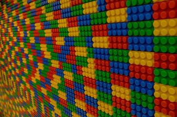 Selective focus, colorful block on the wall, construct textured, blocks, fun for children, bricks on the wall