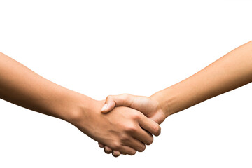 Shaking hands isolated on white. Business concept - 575395378
