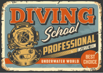Diving school flyer vintage colorful