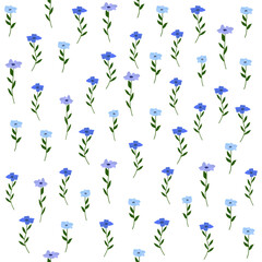 Isolated vector illustration. Seamless floral pattern. Star with branches of periwinkle flower. Vinca minor. Folk style. On black background. Vinca minor. Wild blue flowers on a white background.