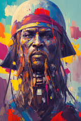 Colorful Oil Painted Indonesian Pirate created with generative AI technology