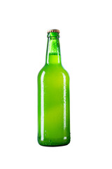 Glass bottle with a drink on a white background. Isolated bottle.