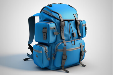 Blue backpack isolated white background. Generative AI