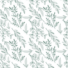Naklejka na ściany i meble Leaves Seamless Pattern, Leaf Seamless Pattern, Line art Leaves Seamless Pattern