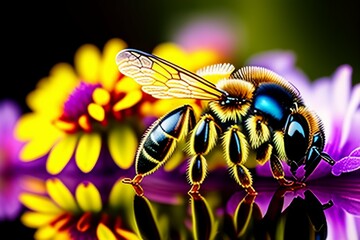 bee on the water, honeybee macro. Generative AI