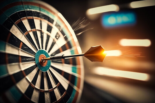 Playing darts and hitting the center of the dartboard, the concept of steering in business and achieving the goal. Generative ai