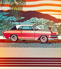 Obraz na płótnie Canvas Cartoon touristic retro car illustration. AI generated illustration