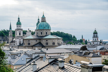 Beautiful view of Salzburg skyline with Festung Hohensalzburg and Salzach river in summer, Salzburg,Austria