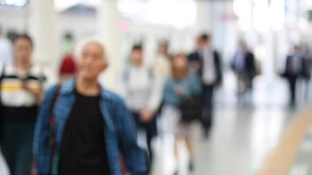 Blurry Metro Train Station Platform in Tokyo. Underground Metro Train Station During Rush Hour. People Leaving Station and Walking on Platform