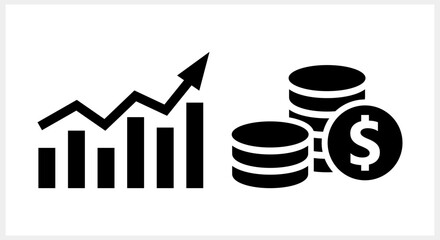 Graph and Money icon isolated. Cash Business symbol. Stencil vector stock illustration. EPS 10