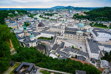 Fototapeta na wymiar Beautiful view of Salzburg skyline with Festung Hohensalzburg and Salzach river in summer, Salzburg,Austria