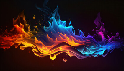 abstract background. multicolored elements of flame on black background .generative AI 