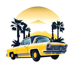 Cartoon touristic retro car illustration. AI generated illustration