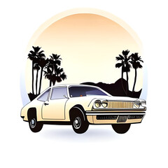 Cartoon touristic retro car illustration. AI generated illustration