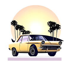 Cartoon touristic retro car illustration. AI generated illustration