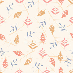 Exquisite floral seamless surface pattern. Aesthetic foliage texture. Tileable arrangement of bunch of dry branches and leaves