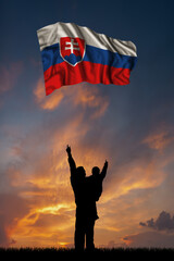 Father with son and the flag of Slovakia