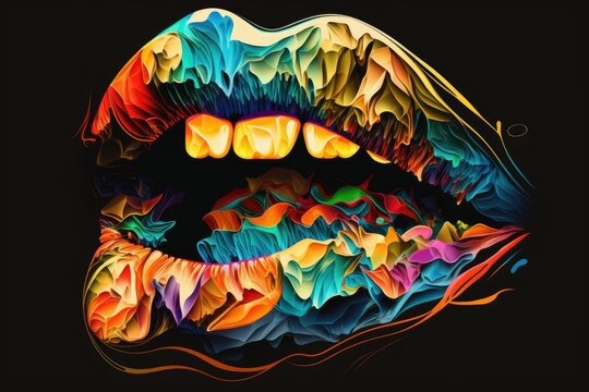 Lips illustration with psychedelic color and a pulsating beat. Generative AI