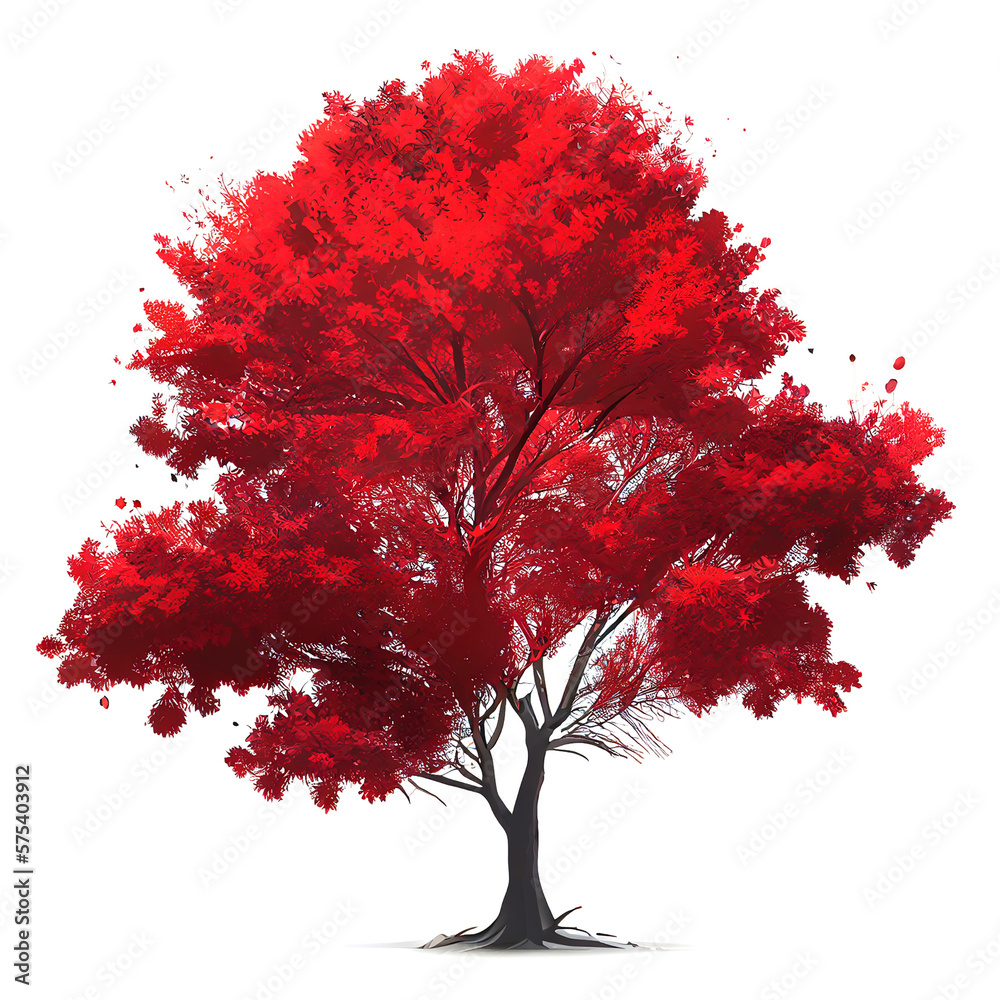 Wall mural red tree generative ai