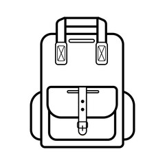 Stylish backpack with pockets and straps, simple linear icon isolated on white background. Trendy hipster backpack. Badge, emblem, logo for apps and websites. Vector illustration