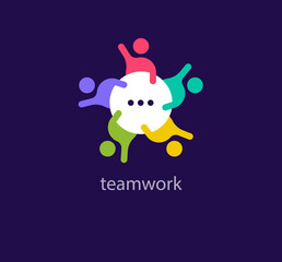 Unique teamwork people logo. Modern color transitions. Education study around table logo template. vector.