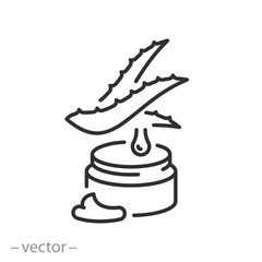 organic cream for skin icon, gel with aloe vera extract, jar or container cosmetic product, line symbol on white background - editable stroke vector illustration eps10