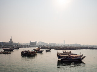Fototapeta na wymiar Boats in the Persian Gulf in Doha in the State of Qatar