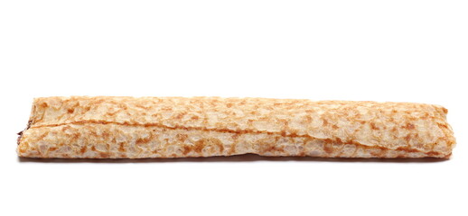 Crepes with chocolate flavour filling isolated on white