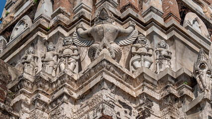 Carved wall of the temple Wat Ratchaburana in Ayutthaya, Thailand