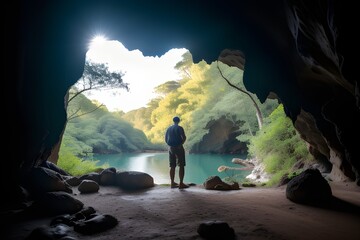 Man at the Mouth of a Cave made with Generative AI