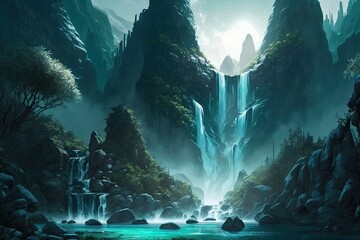 The Magnificent, Majestic Waterfalls. Mountains' Waterfalls and Cataracts. There's a lush forest in the valley, and the waterfalls there are straight out of a fantasy novel. Blue green peaks. Visualiz
