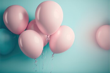 Pink balloons on blue background