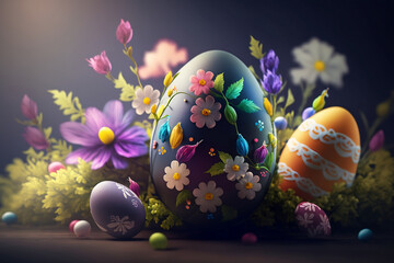 easter eggs and flowers generative art