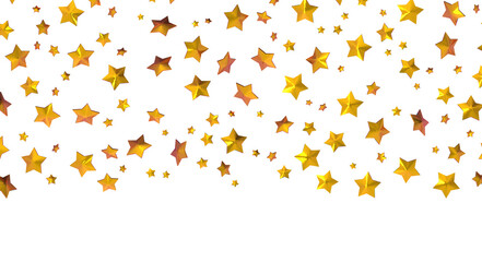 XMAS Banner with golden decoration. Festive border with falling glitter dust and stars.