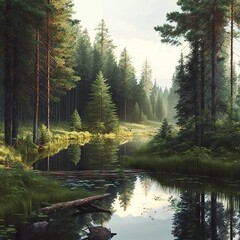 river in the forest Generative AI