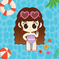 vector girl in the swimming pool kawaii