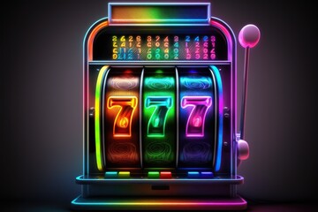 Slot machine with neon light, concept of Gambling reated with Generative AI technology