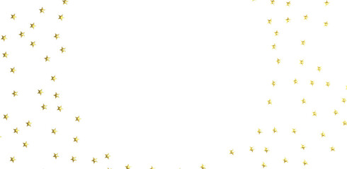 Banner with golden decoration. Festive border with falling glitter dust and stars.