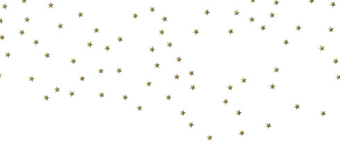 Banner with golden decoration. Festive border with falling glitter dust and stars.